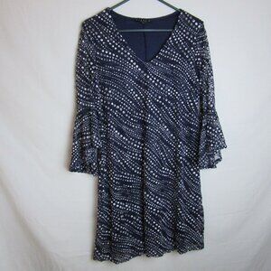 Tiana B. Dress Navy Blue Polka Dot V Neck Flowy Lace Midi Bell Sleeves Womens 12